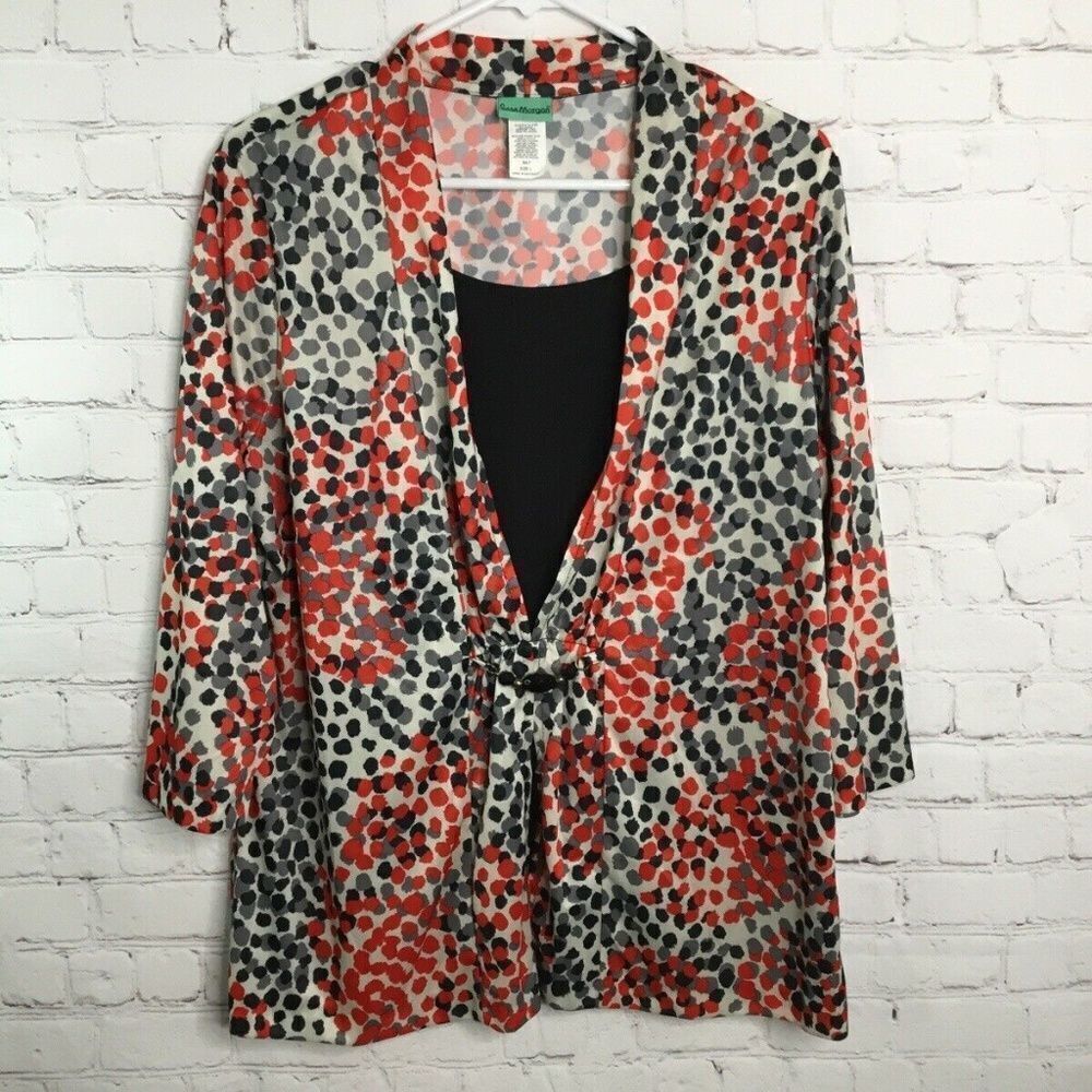 Sara Morgan Women's Red/Black/Grey 3/4 Sleeve Blouse Size L‎